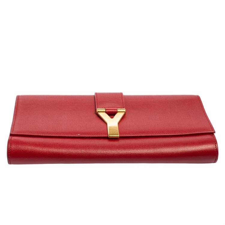 Pre Owned Yves Saint Laurent Red Leather Y-Ligne Clutch