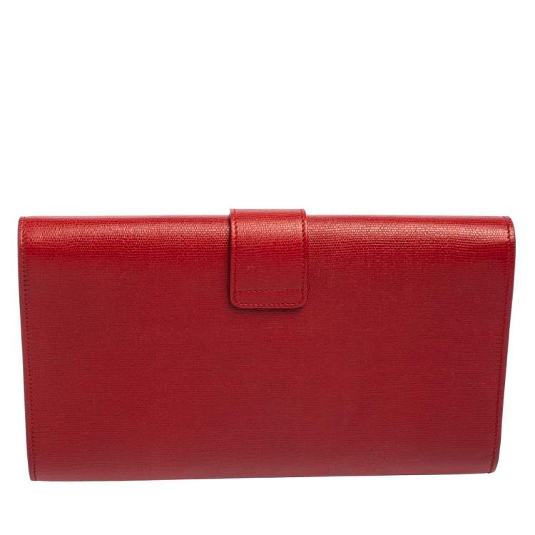 Pre Owned Yves Saint Laurent Red Leather Y-Ligne Clutch