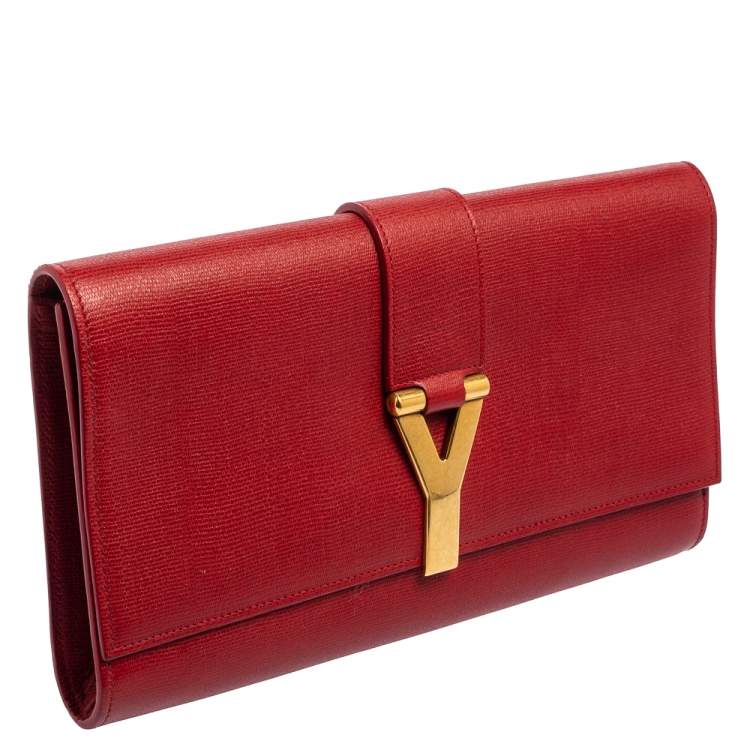 Pre Owned Yves Saint Laurent Red Leather Y-Ligne Clutch