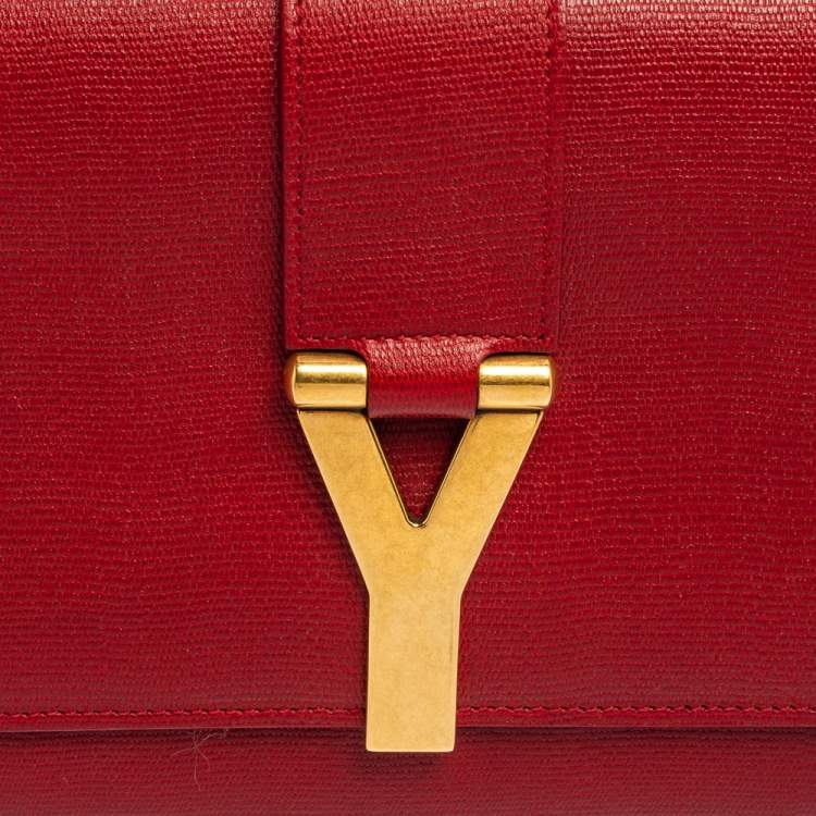 Pre Owned Yves Saint Laurent Red Leather Y-Ligne Clutch