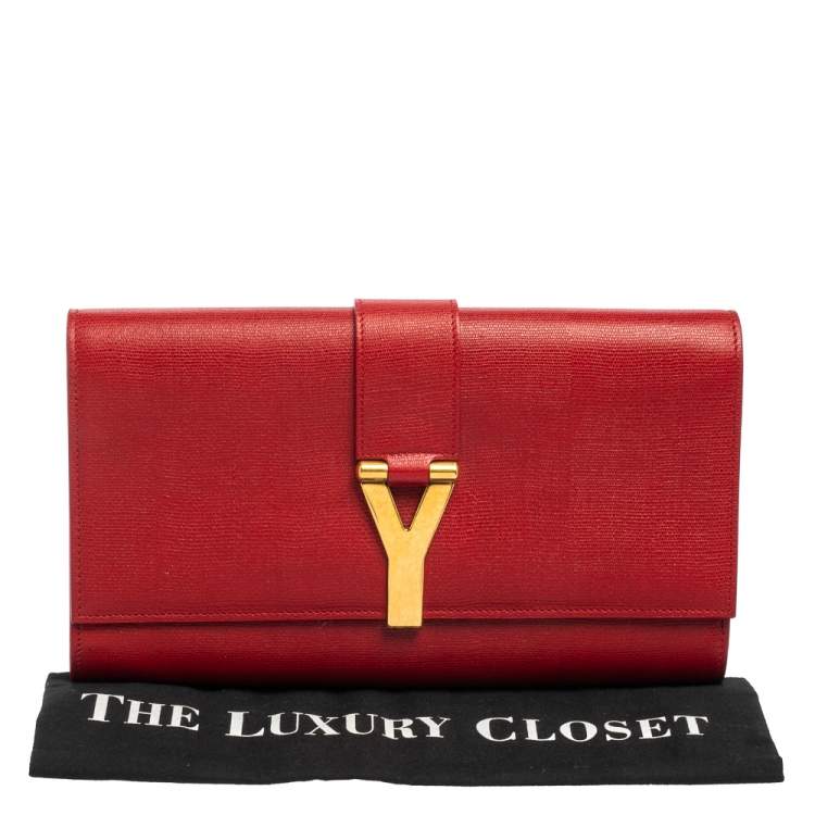 Pre Owned Yves Saint Laurent Red Leather Y-Ligne Clutch