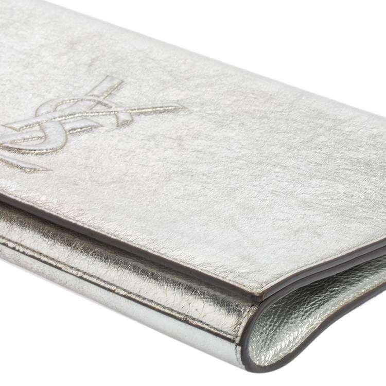 Pre Owned Yves Saint Laurent Silver Leather Belle De Jour Flap Clutch