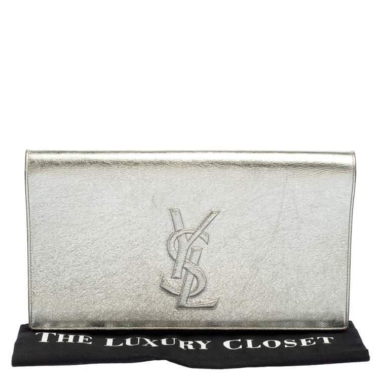 Pre Owned Yves Saint Laurent Silver Leather Belle De Jour Flap Clutch