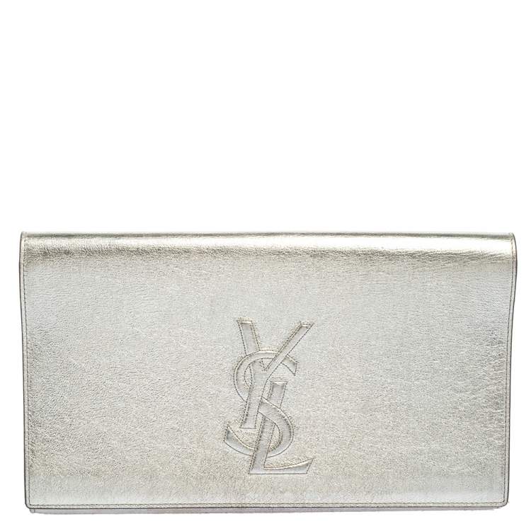 Pre Owned Yves Saint Laurent Silver Leather Belle De Jour Flap Clutch