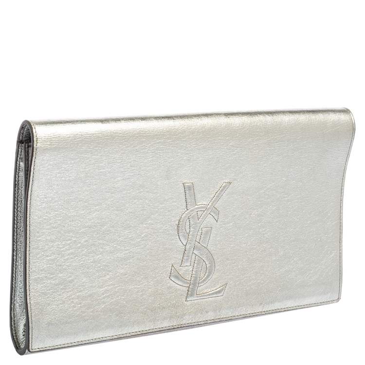 Pre Owned Yves Saint Laurent Silver Leather Belle De Jour Flap Clutch