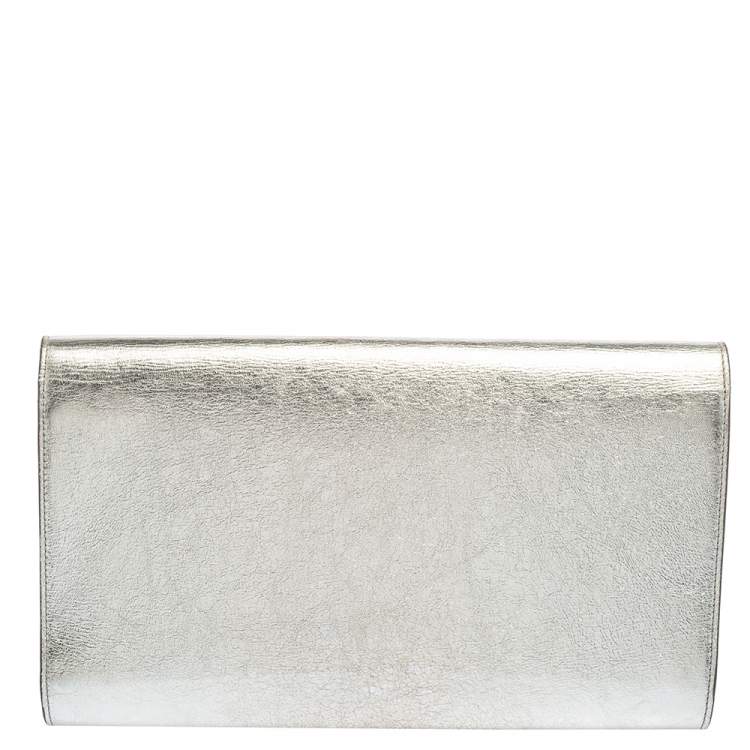 Pre Owned Yves Saint Laurent Silver Leather Belle De Jour Flap Clutch