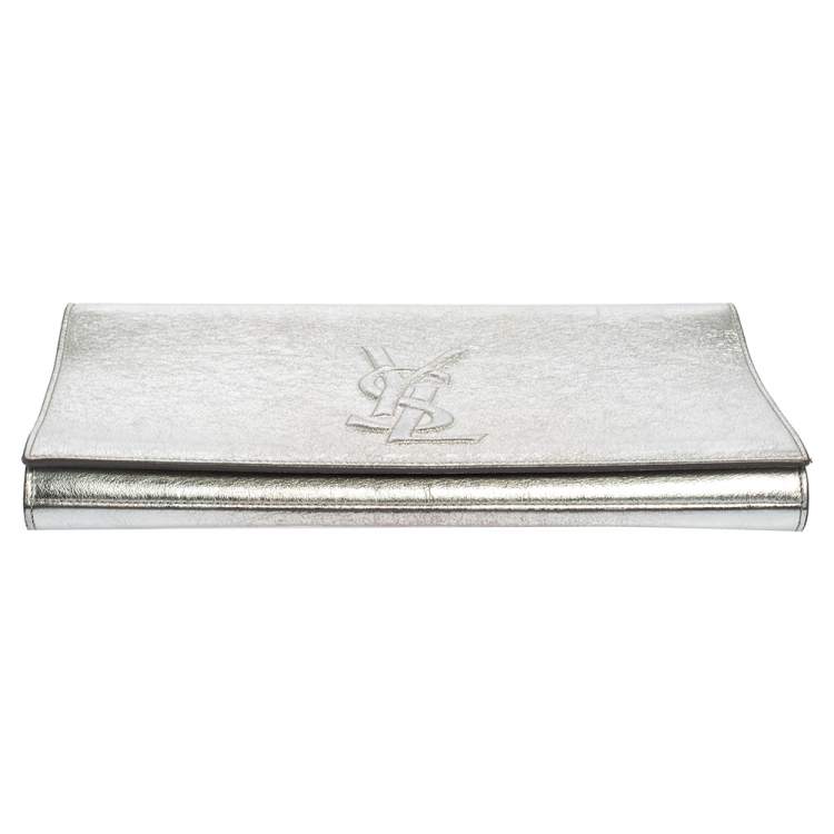 Pre Owned Yves Saint Laurent Silver Leather Belle De Jour Flap Clutch