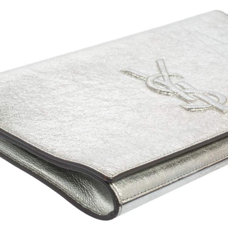 Pre Owned Yves Saint Laurent Silver Leather Belle De Jour Flap Clutch