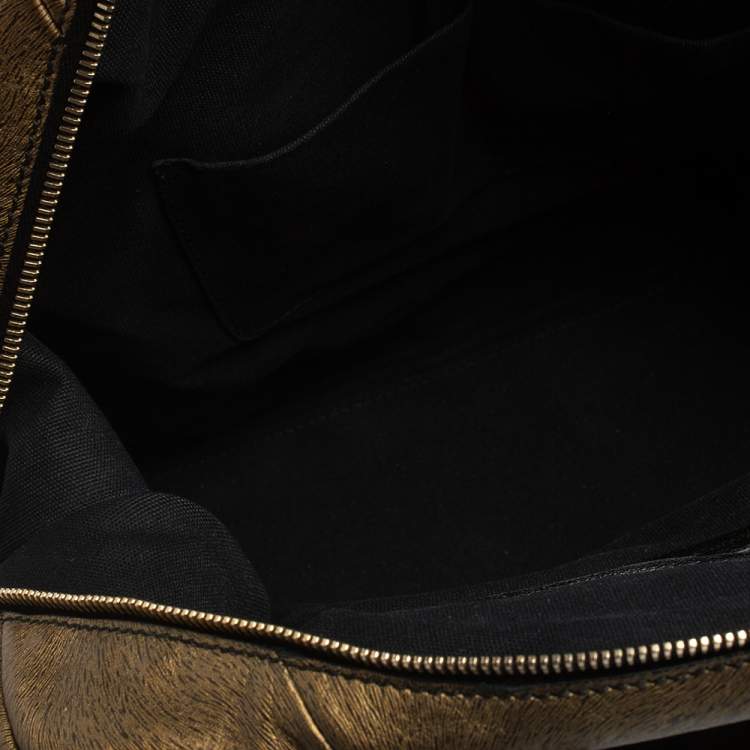 Pre Owned Yves Saint Laurent Metallic Gold Textured Leather Easy Y Satchel