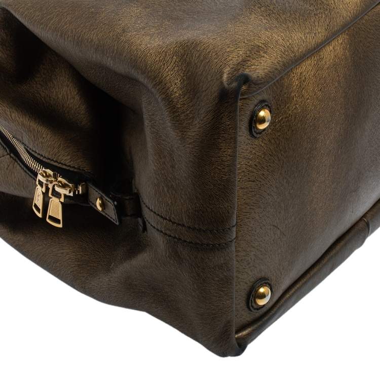 Pre Owned Yves Saint Laurent Metallic Gold Textured Leather Easy Y Satchel