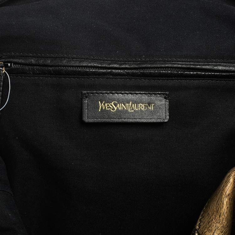 Pre Owned Yves Saint Laurent Metallic Gold Textured Leather Easy Y Satchel