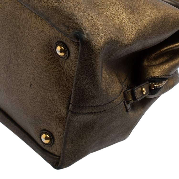 Pre Owned Yves Saint Laurent Metallic Gold Textured Leather Easy Y Satchel