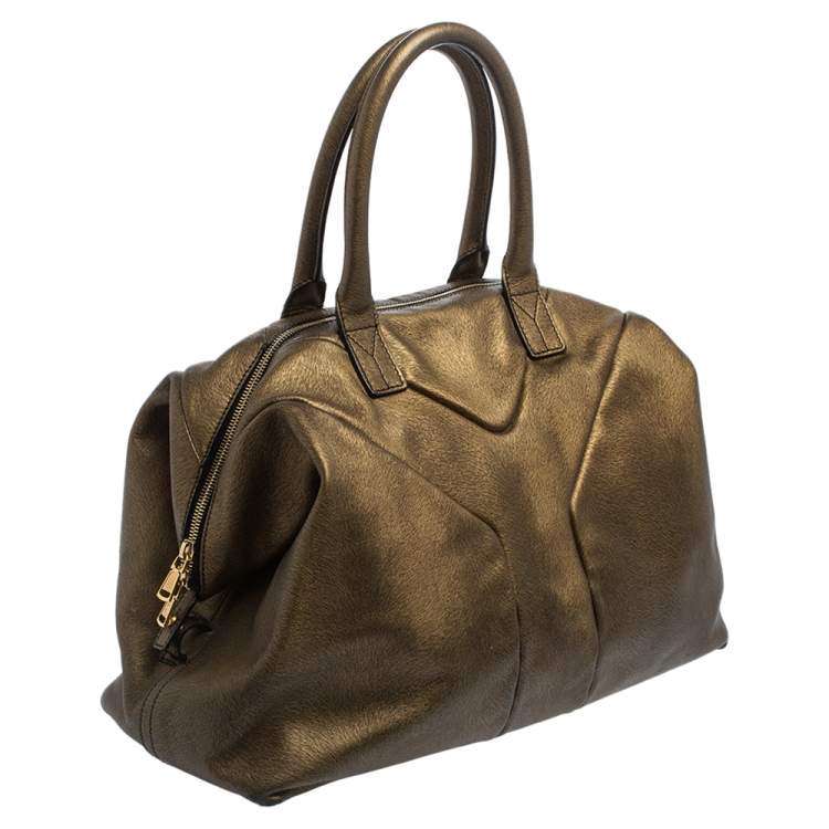 Pre Owned Yves Saint Laurent Metallic Gold Textured Leather Easy Y Satchel