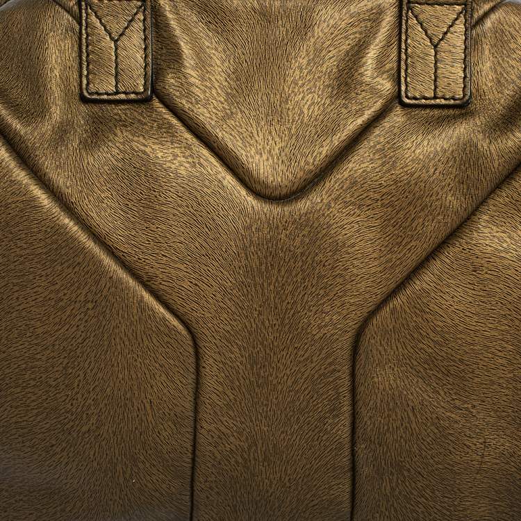 Pre Owned Yves Saint Laurent Metallic Gold Textured Leather Easy Y Satchel