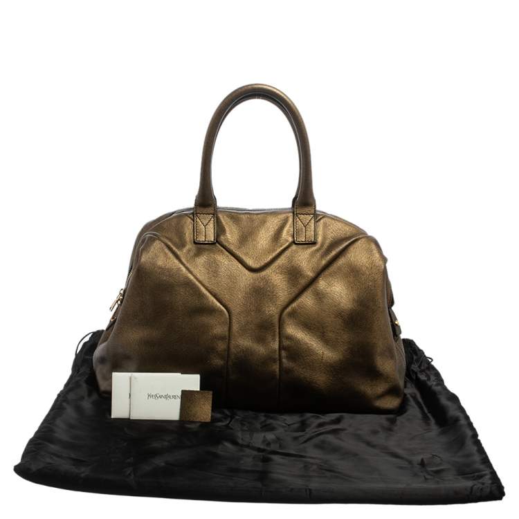 Pre Owned Yves Saint Laurent Metallic Gold Textured Leather Easy Y Satchel
