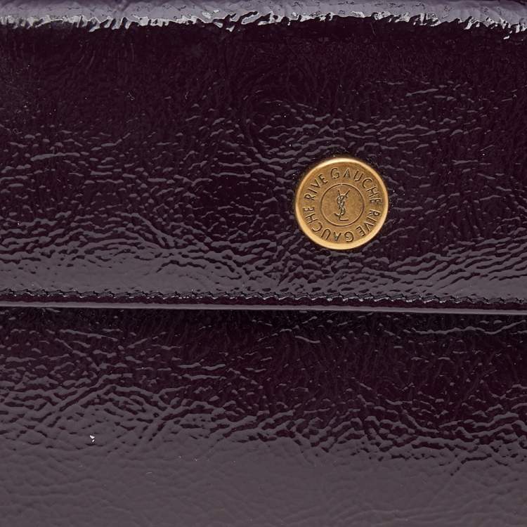 Pre Owned Yves Saint Laurent Dark Purple Patent Leather Long Wallet