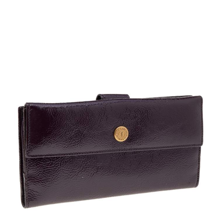 Pre Owned Yves Saint Laurent Dark Purple Patent Leather Long Wallet