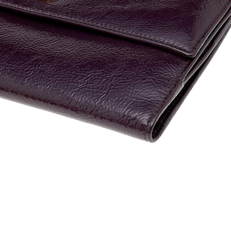 Pre Owned Yves Saint Laurent Dark Purple Patent Leather Long Wallet