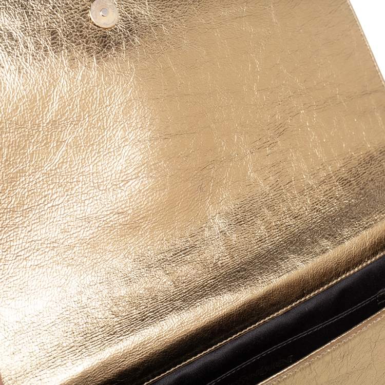 Pre Owned Yves Saint Laurent Metallic Gold Leather Belle De Jour Flap Clutch