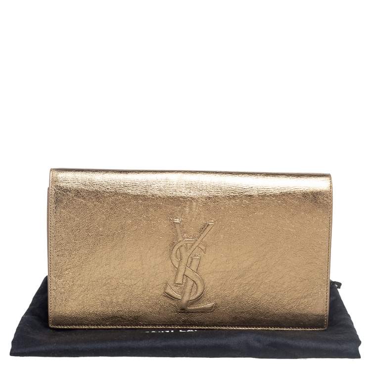 Pre Owned Yves Saint Laurent Metallic Gold Leather Belle De Jour Flap Clutch
