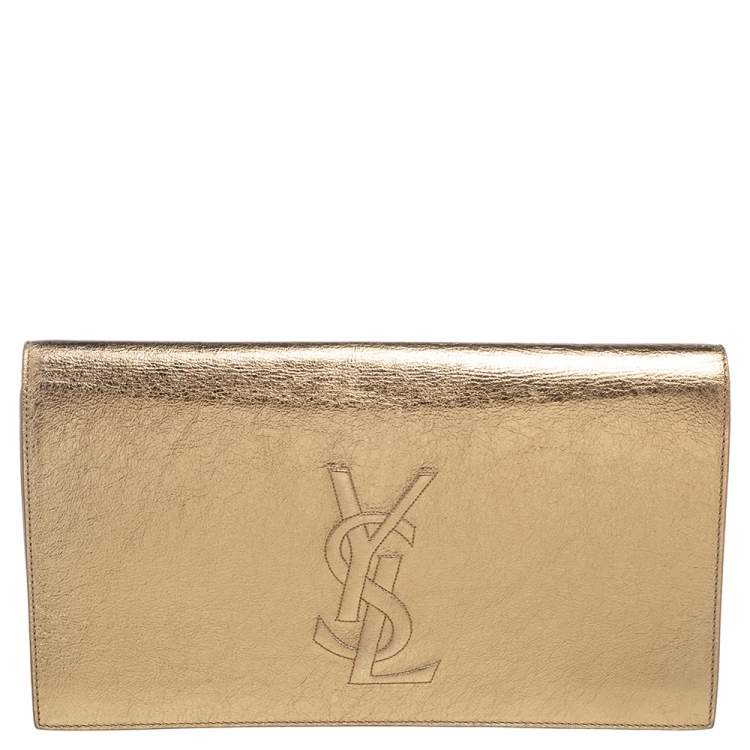 Yves Saint Laurent Metallic Gold Leather Belle De Jour Flap Clutch