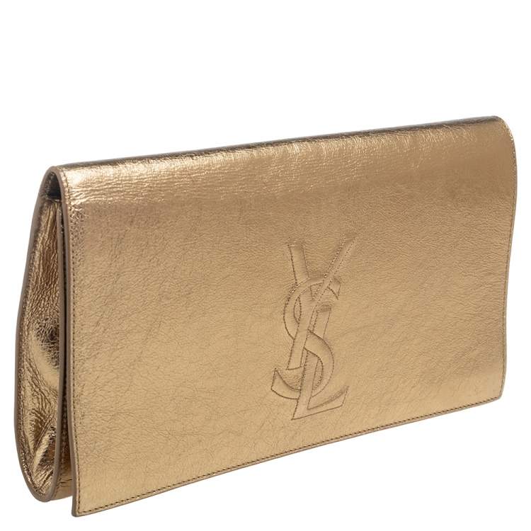 Pre Owned Yves Saint Laurent Metallic Gold Leather Belle De Jour Flap Clutch