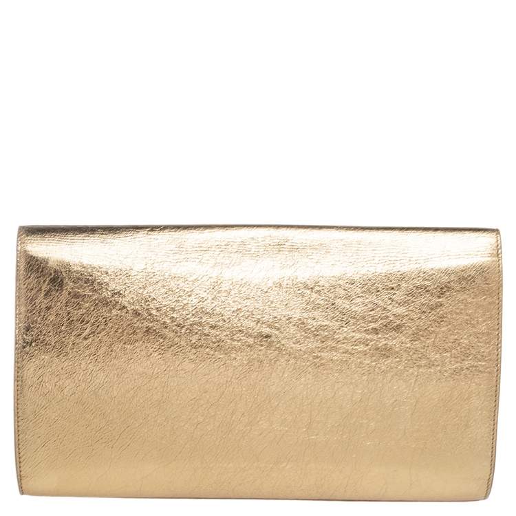 Pre Owned Yves Saint Laurent Metallic Gold Leather Belle De Jour Flap Clutch