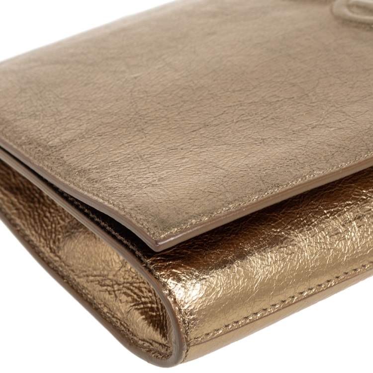 Pre Owned Yves Saint Laurent Metallic Gold Leather Belle De Jour Flap Clutch