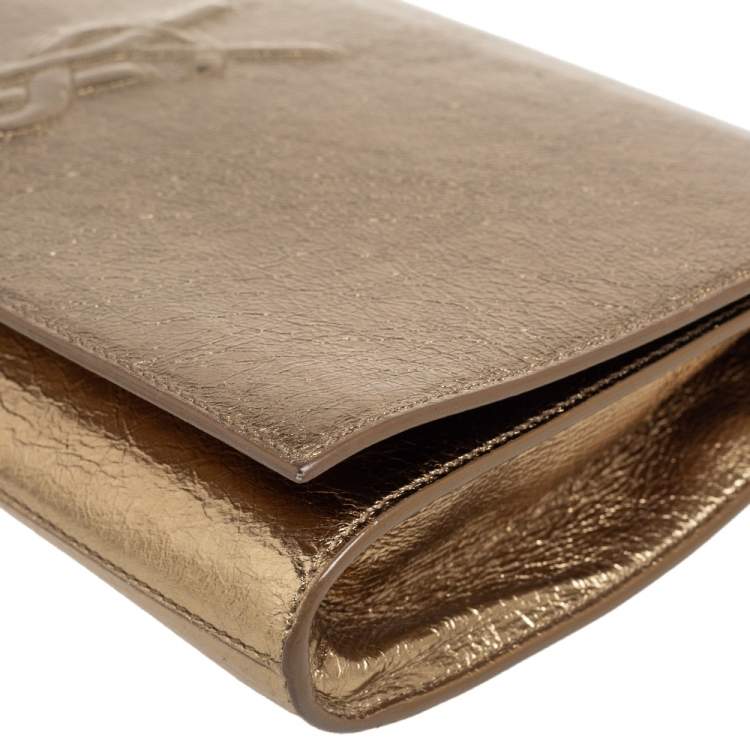 Pre Owned Yves Saint Laurent Metallic Gold Leather Belle De Jour Flap Clutch