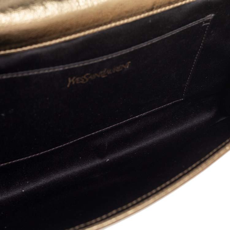 Pre Owned Yves Saint Laurent Metallic Gold Leather Belle De Jour Flap Clutch