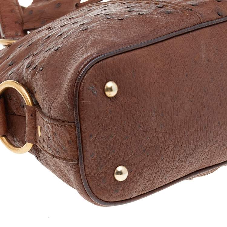 Pre Owned Yves Saint Laurent Brown Ostrich Leather Medium Muse Satchel