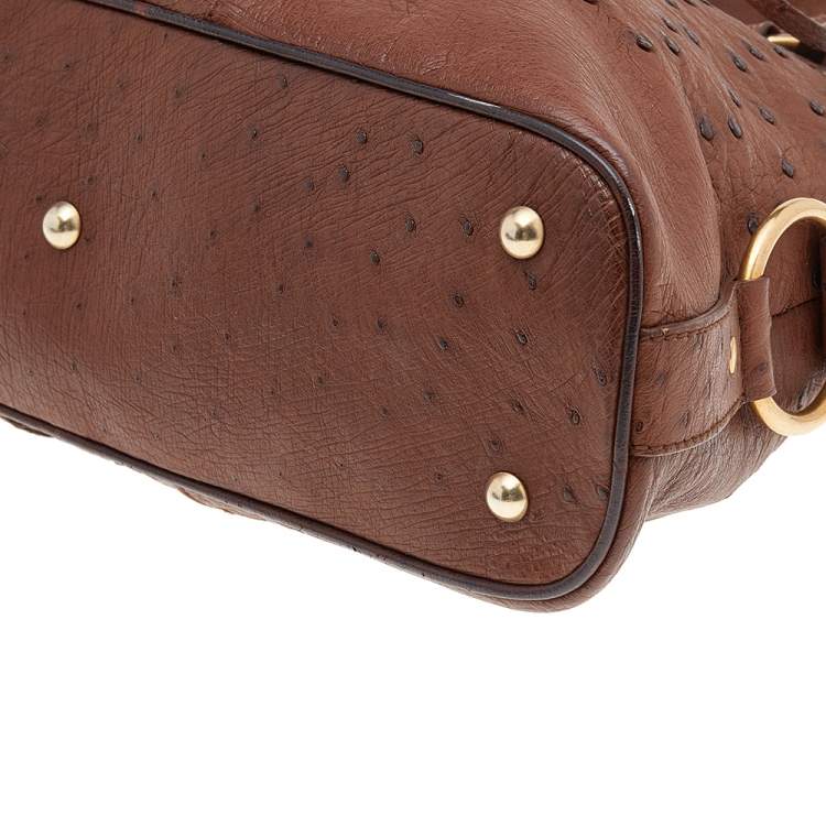 Pre Owned Yves Saint Laurent Brown Ostrich Leather Medium Muse Satchel