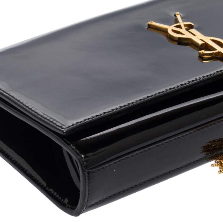 Pre Owned Saint Laurent Black Patent Leather Kate Tassel Clutch