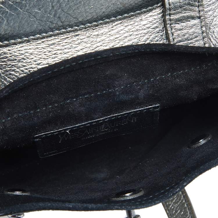 Pre Owned Yves Saint Laurent Metallic Grey Leather Mini Muse Two Top Handle Bag