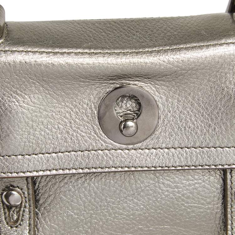 Pre Owned Yves Saint Laurent Metallic Grey Leather Mini Muse Two Top Handle Bag