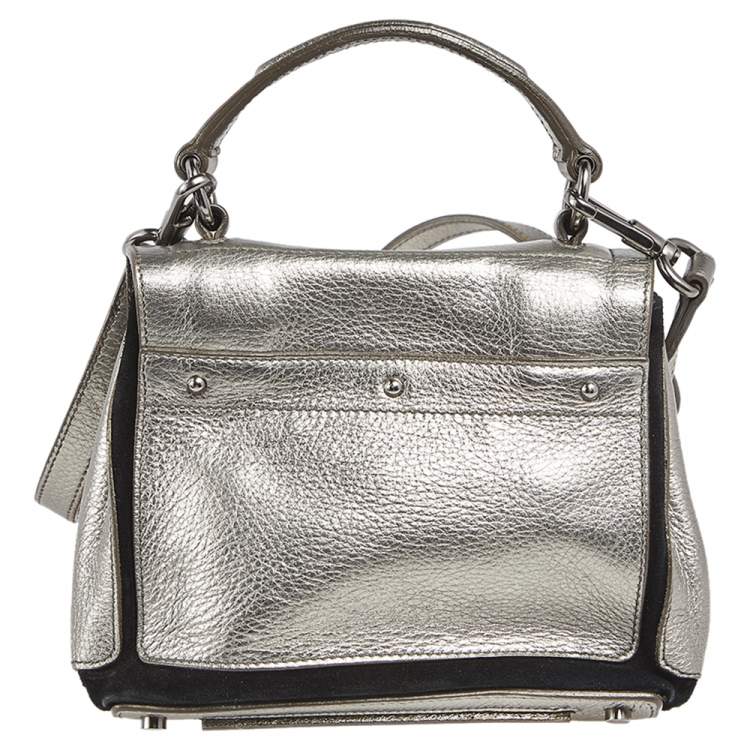 Pre Owned Yves Saint Laurent Metallic Grey Leather Mini Muse Two Top Handle Bag