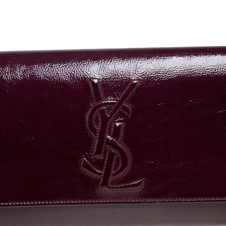 Pre Owned Yves Saint Laurent Dark Burgundy Patent Leather Belle De Jour Flap Clutch