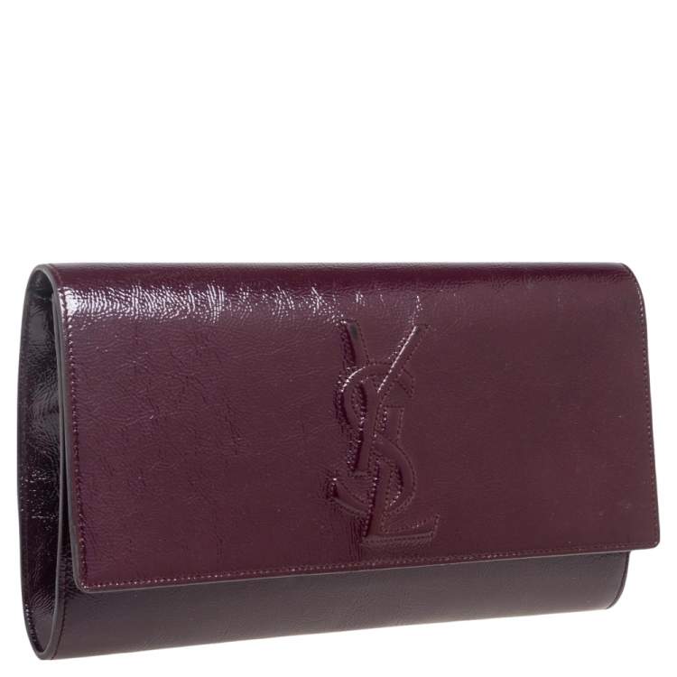Pre Owned Yves Saint Laurent Dark Burgundy Patent Leather Belle De Jour Flap Clutch
