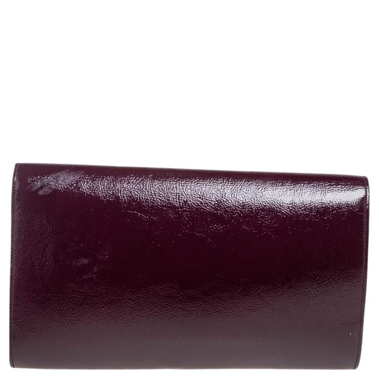 Pre Owned Yves Saint Laurent Dark Burgundy Patent Leather Belle De Jour Flap Clutch