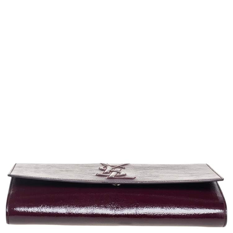 Pre Owned Yves Saint Laurent Dark Burgundy Patent Leather Belle De Jour Flap Clutch