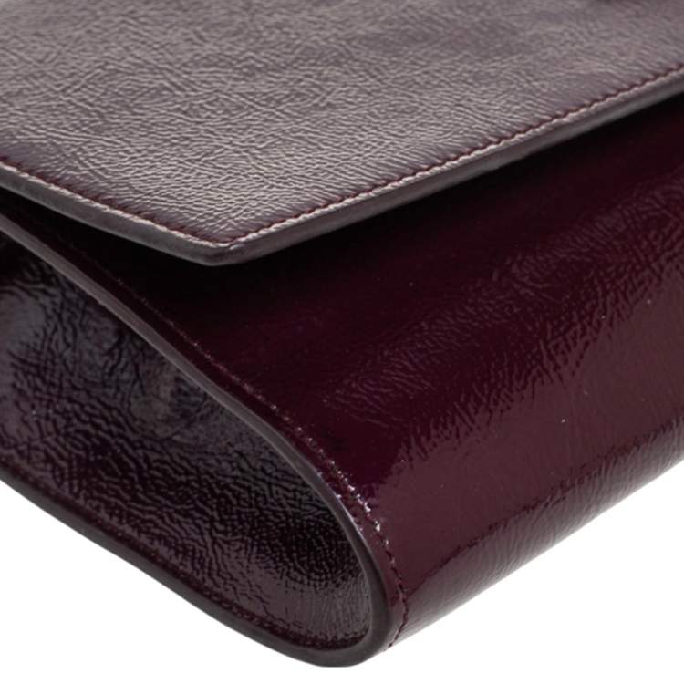 Pre Owned Yves Saint Laurent Dark Burgundy Patent Leather Belle De Jour Flap Clutch