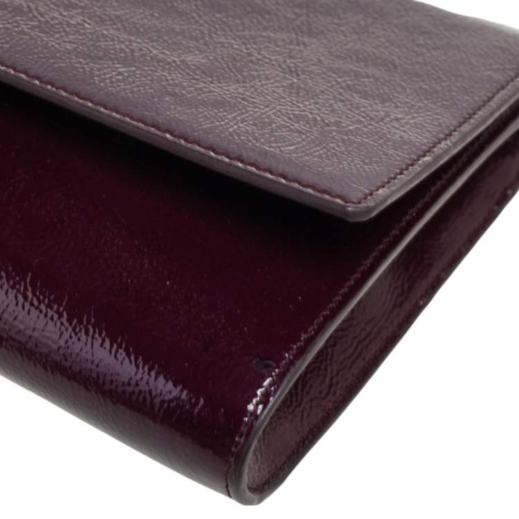 Pre Owned Yves Saint Laurent Dark Burgundy Patent Leather Belle De Jour Flap Clutch