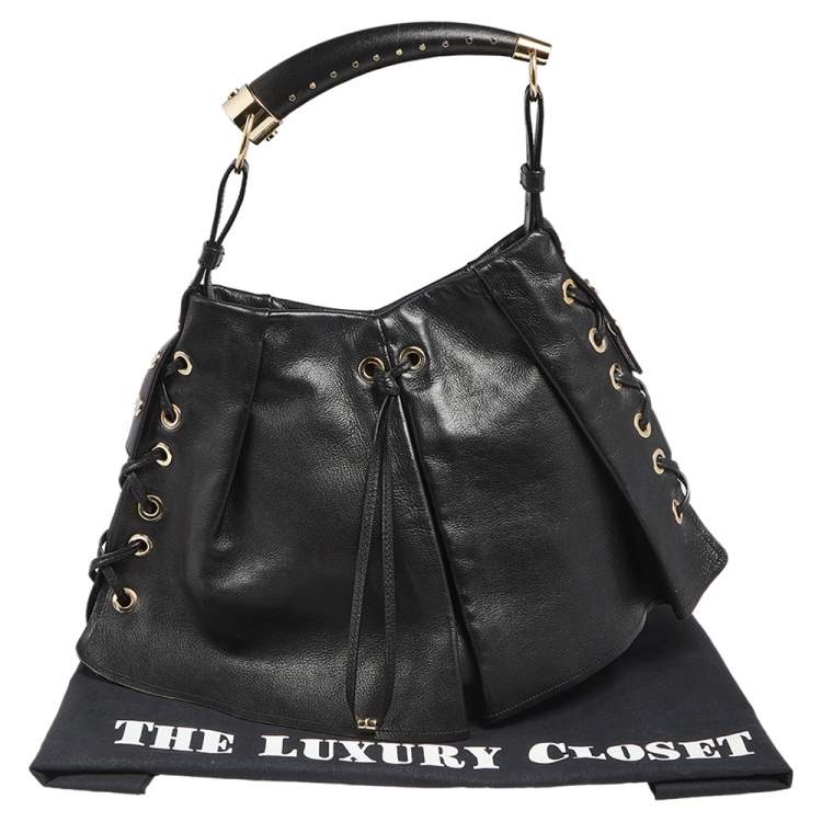 Pre Owned Yves Saint Laurent Black Leather Rive Gauche Mombasa Hobo