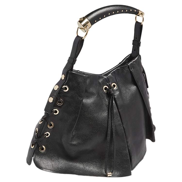 Pre Owned Yves Saint Laurent Black Leather Rive Gauche Mombasa Hobo