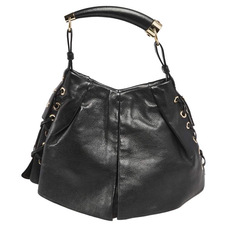 Pre Owned Yves Saint Laurent Black Leather Rive Gauche Mombasa Hobo