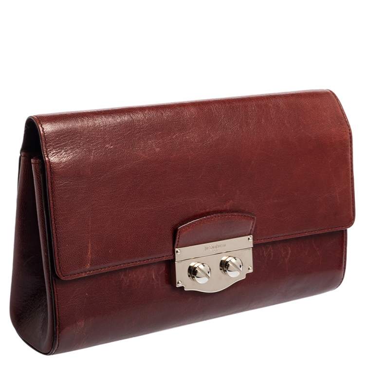 Pre Owned Yves Saint Laurent Burgundy Leather Clutch