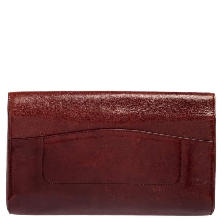 Pre Owned Yves Saint Laurent Burgundy Leather Clutch