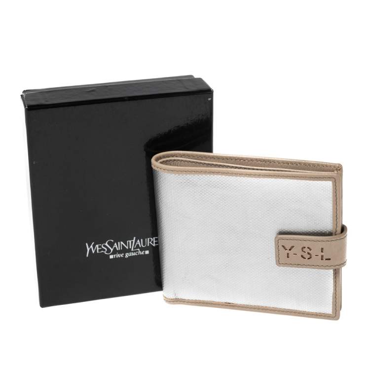 Pre Owned Yves Saint Laurent Silver/Beige Leather Bifold Wallet