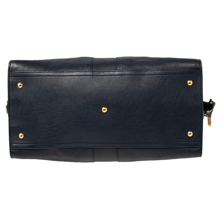 Pre Owned Yves Saint Laurent Navy Blue Leather Large Y Cabas Chyc Tote