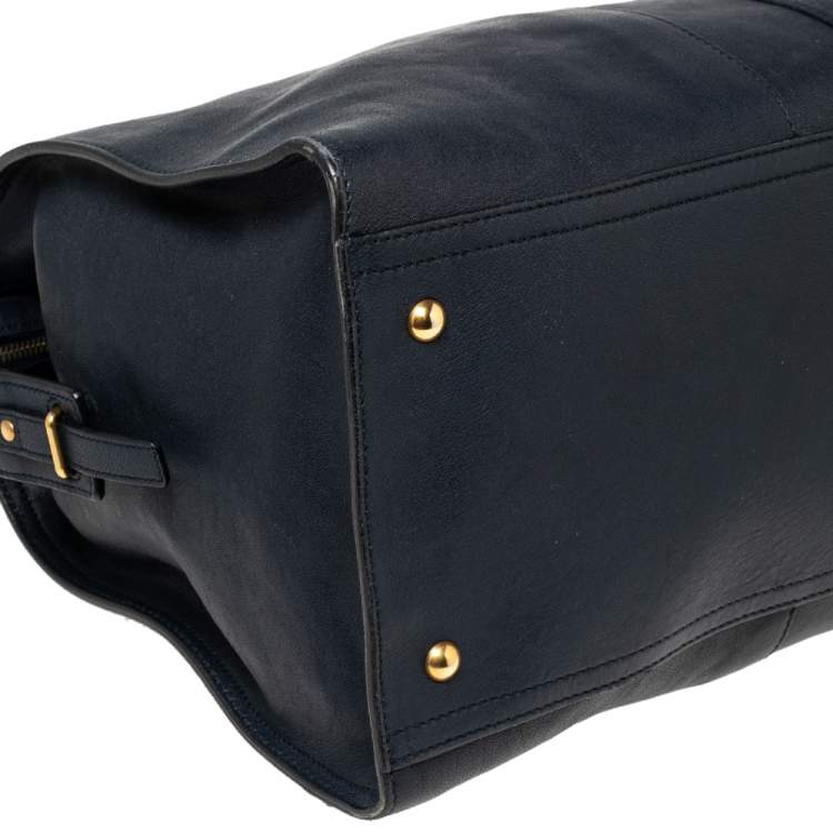 Pre Owned Yves Saint Laurent Navy Blue Leather Large Y Cabas Chyc Tote